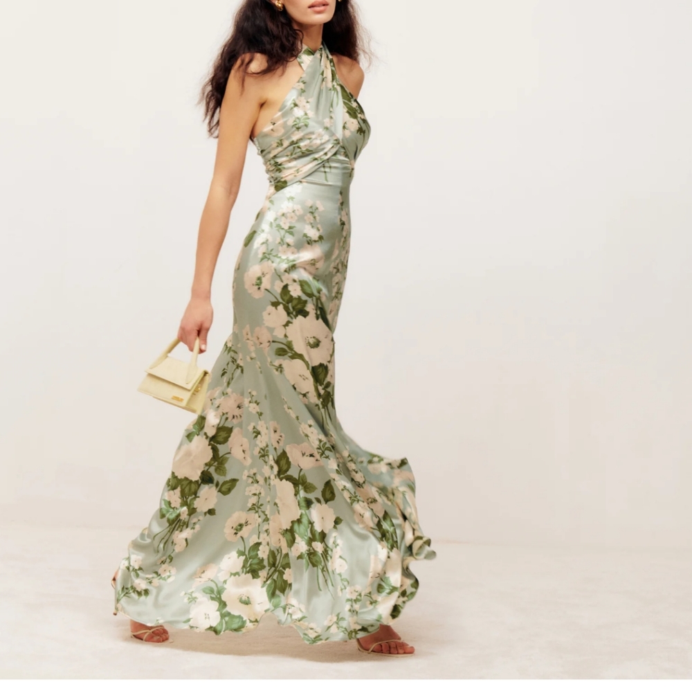 Reformation silk Veria dress Tarragon 2